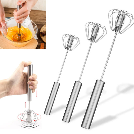 304 Stainless Steel Egg Whisk Semi Automatic Egg Beater Manual Hand Mixer Self Turning Egg Stirrer Kitchen Accessories Egg Tools